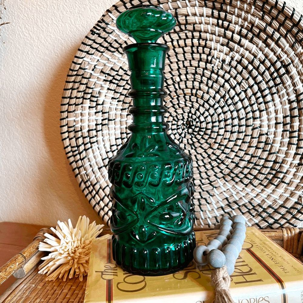 Vintage Emerald Green Jim Beam Whiskey Decanter With Stopper